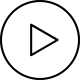 A black outlined circle with a black outlined triangle pointing right in the center, resembling a classic play button icon on a white background.