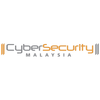 Logo with the words "CyberSecurity" in gray and orange, and "MALAYSIA" below in gray capital letters. Two pairs of double vertical bars frame the text on each side. The background is light gray.