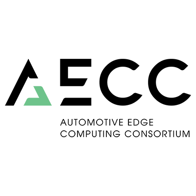 AECC logo with bold black letters and green triangle, text: Automotive Edge Computing Consortium.
