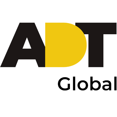 Logo with bold "ADT" text; the "D" is half yellow. The word "Global" appears underneath in black text.