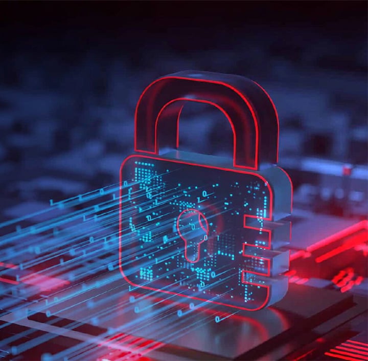 A digital padlock with glowing lines, symbolizing cybersecurity and data protection across the Asia Pacific region, set against a circuit board background.