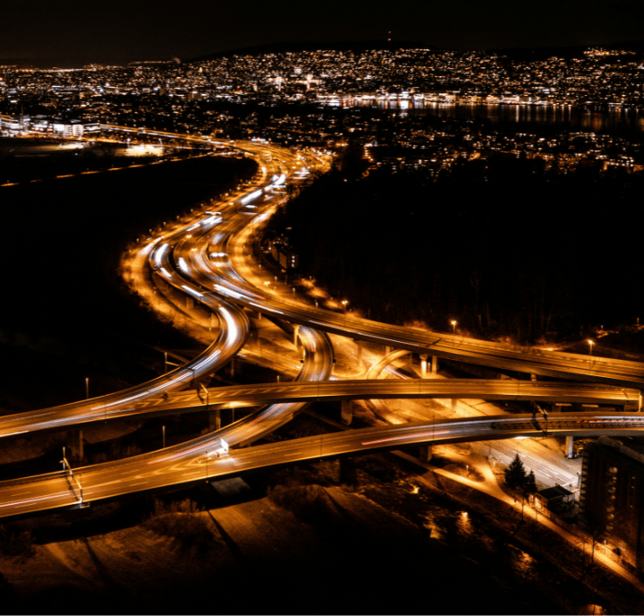 Lights of a highway in the night