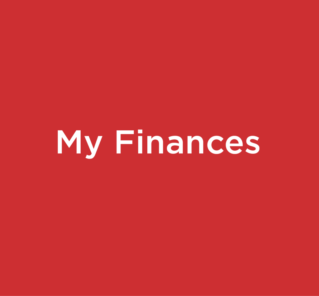 Red square with white text centered reading "My Finances.