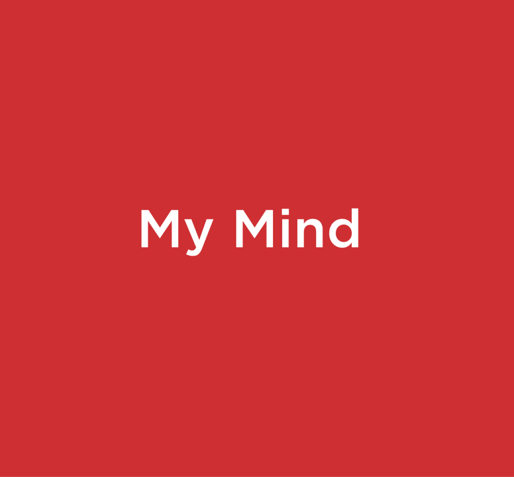 Animated image with a red background displaying the words "My Mind" in white text at the center. The text then changes to "Finals," "Due Dates," "Things I Haven’t Done," and "Trying To Ignore," each crossed out in sequence, before showing "My Mind" again, not crossed out.
