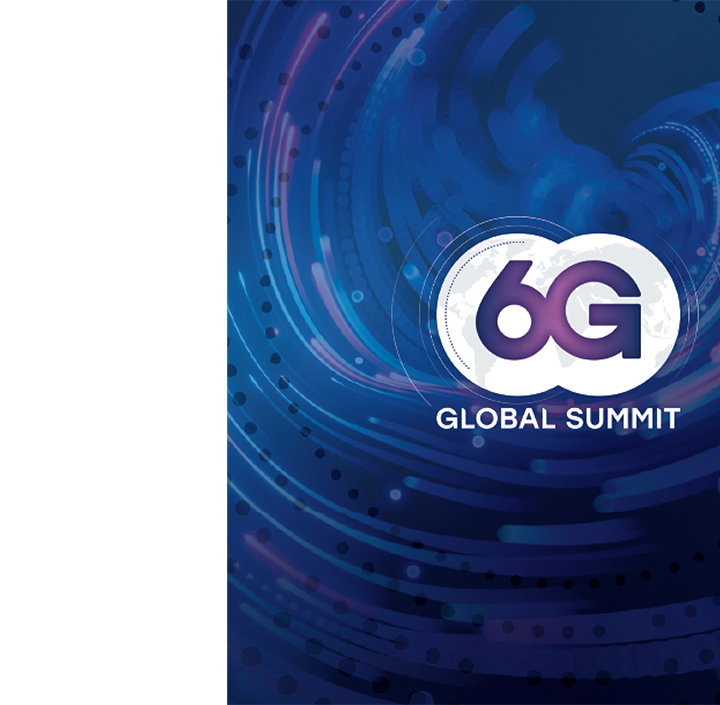 Abstract blue background with dynamic swirls and concentric circles, featuring a "GSMA Spectrum Global Summit" logo in the center.