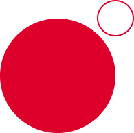 A large red circle is positioned in the bottom left, while a smaller white circle with a thin red outline slightly overlaps its top right edge. The background is transparent.