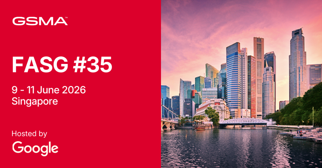 Event banner for FASG #35 in Singapore, 9-11 June 2026, hosted by Google; city skyline at sunset.