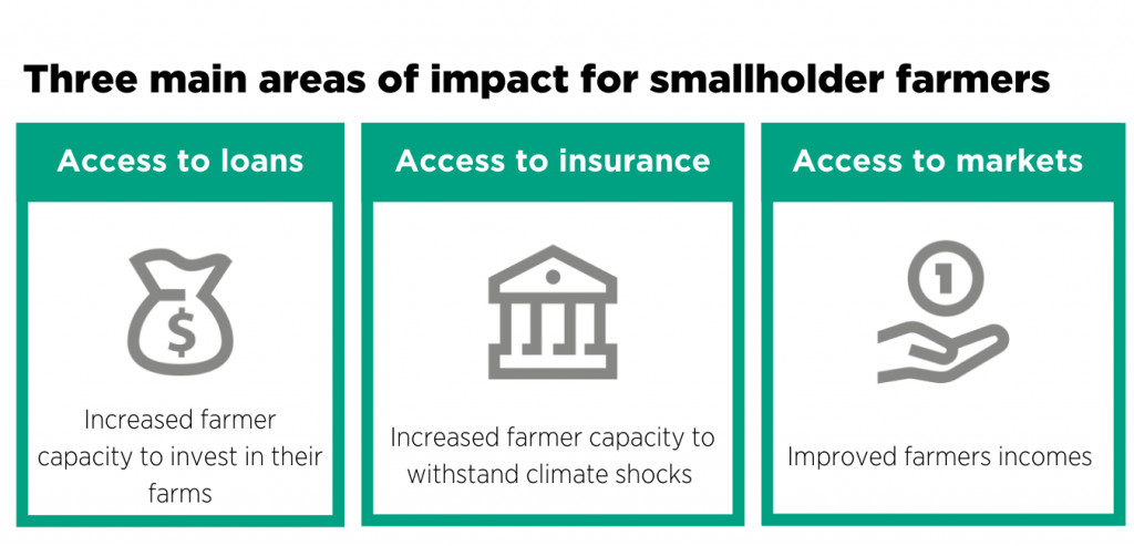 figure of the three main areas of impact for farmers: access to loans, access to insurance and access to markets