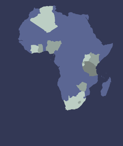 Map of Africa with a handful of countries highlighted.