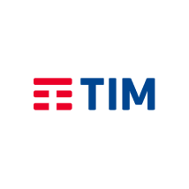The image features the logo of TIM, an Italian telecommunications company. The logo comprises a stylized red 'E' to the left, resembling parallel horizontal lines, and the word "TIM" in blue capital letters to the right. The background is white.
