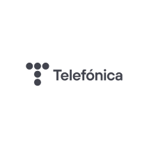 The image displays the logo of Telefónica, a telecommunications company. The logo consists of a series of small black dots forming a stylized letter "T" alongside the company name "Telefónica" written in gray text. The background is white.