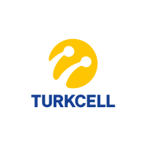 A circular logo with a yellow icon resembling a simplified abstract figure and the text "TURKCELL" written in blue below it. The logo is centered on a white background.