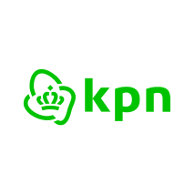 The image shows the KPN logo, which consists of a green outline of a stylized shield next to the green letters "kpn" on a white background. The shield has a small crown inside it.