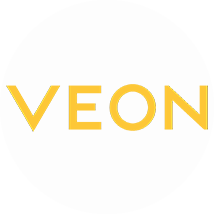 The image shows the VEON logo, featuring the word "VEON" in bold, yellow-orange capital letters. The letters are evenly spaced, with a minimalist design on a plain white background. The overall look is modern and sleek.