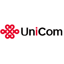 Stylized red rope knot logo beside the text "UniCom" in black and red, all on a white background. The knot features symmetrical loops and creates a geometric pattern. The design conveys connectivity and precision.