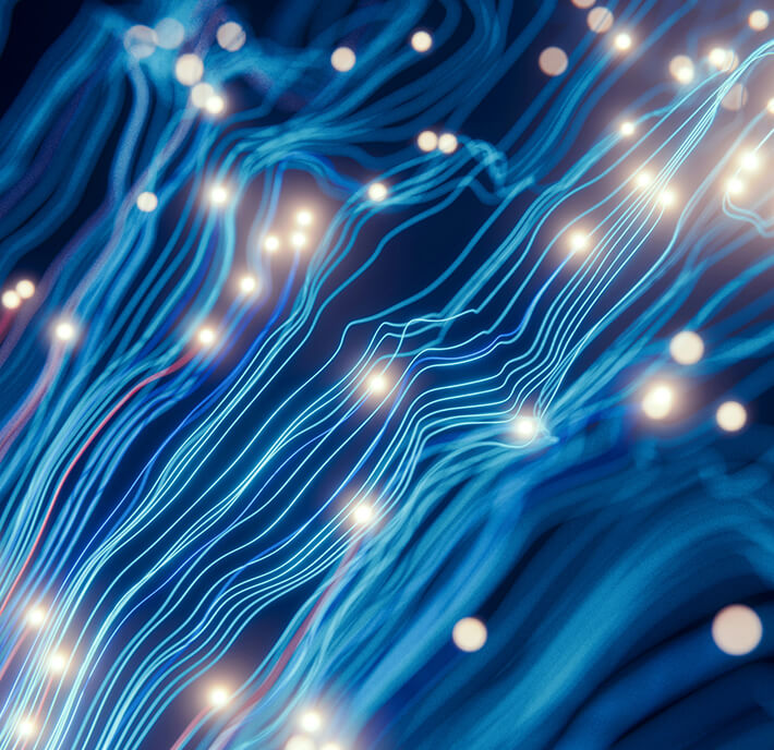 Glowing dots and blue wavy lines flow across a dark background, creating an abstract representation of data movement, neural networks, or energy currents. The image evokes a high-tech, digital feel with its bright, interconnected light trails—perfectly capturing the innovative spirit of A360 ASEAN and its focus on advancing technology in the region.