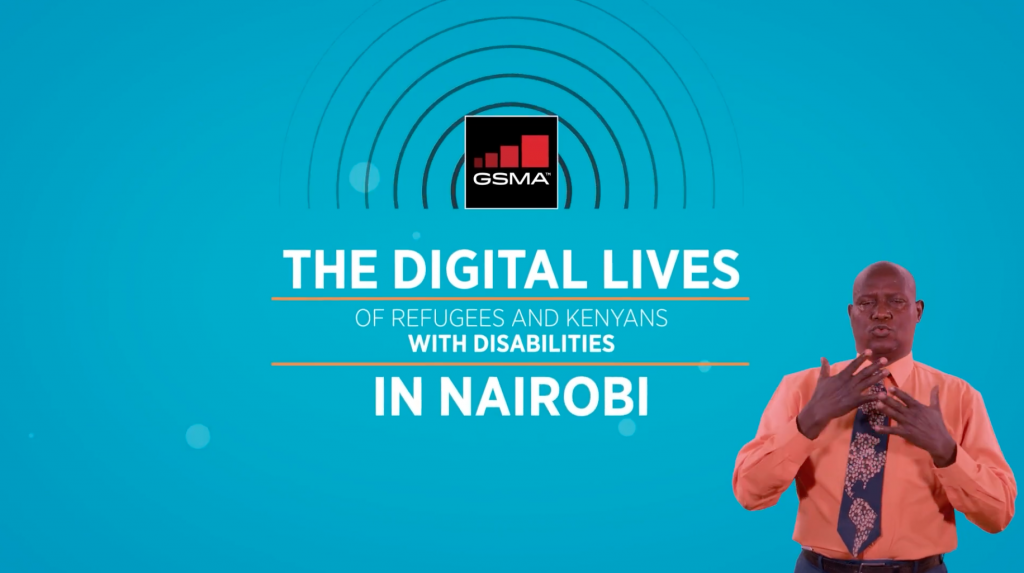 Screen of video title screen in English. Text reads: The digital lives of refugees and Kenyans with disabilities in Nairobi