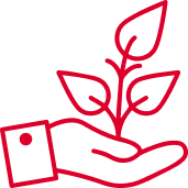An icon of a hand holding a plant, symbolizing GSMA Mobile for Development's commitment to sustainability.