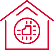 A red icon of a house with a GSMA Mobile for Development chip in it.