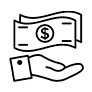 Line drawing of a hand holding a bill with a dollar sign, symbolizing financial transaction or payment in an Annual Report.