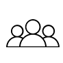 Line drawing of three featureless, simplified human figures grouped closely together, representing a team or unity in an Annual Report.