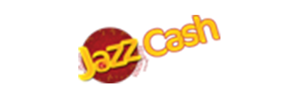 Logo of jazzcash with a colorful striped background.