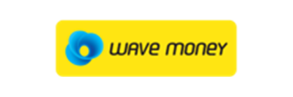 Logo of wave money on a yellow background.