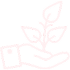 Icon of an open hand with a cuff, holding a plant with three leaves. The outline is pink on a transparent background.