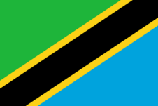 Flag of Tanzania: Diagonal black band with yellow borders runs from bottom left to top right, separating two triangles. The upper triangle is green, symbolizing the land. The lower triangle is blue, representing the ocean. The black band represents the people of Tanzania.