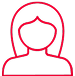Simple red line drawing of a person with long hair, shown from the shoulders up. The figure is facing forward and there are no facial features or distinct details, just an outline. The background is black.