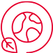 A red line drawing of a spiral encircling a simplified globe, with a leaf at the spiral’s end. The design suggests themes of environmentalism, sustainability, or eco-friendly initiatives. The background is transparent.