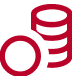 Red icon of coins: one coin is shown lying flat in the front, while a stack of three coins appears behind it. The design is simple with bold red outlines on a transparent background, conveying the concept of money or currency.