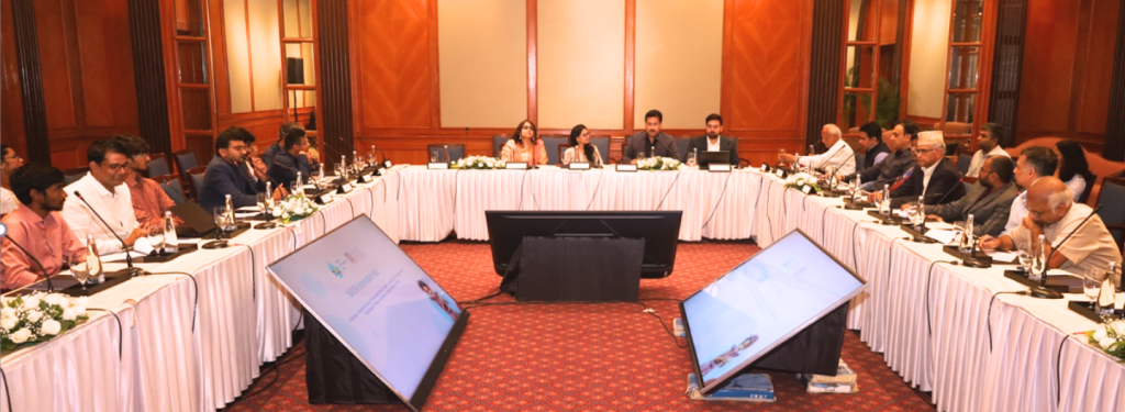An image of the participants at the GSMA the Digital Urban Utilities Forum (DUUF) hosted in India, Bengaluru discussing digital innovations for sustainable solutions to the city’s water challenges. Participants seated around the table include water sector experts, ecosystem enablers and startups.