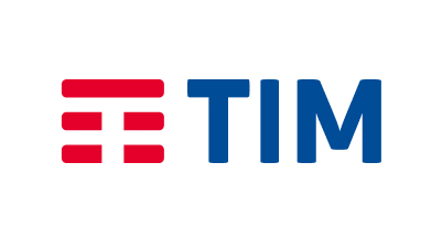 The image shows the TIM logo. On the left are three bold red horizontal lines with rounded edges and one shorter line, forming an abstract design—reflecting innovation in mobile-enabled early warning systems. To the right, "TIM" appears in bold blue uppercase letters on a white background.