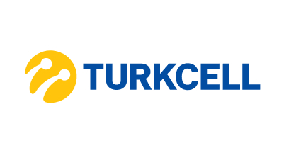 Turkcell logo with a yellow circular symbol featuring two white curved lines and dots, resembling a stylized face, on the left. To the right, “TURKCELL” is written in bold blue uppercase letters, reflecting its role in mobile-enabled early warning systems.