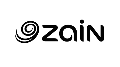 Black "zain" text in lowercase letters appears on a white background. To the left, a circular, spiral-shaped logo with flowing lines suggests dynamic connectivity—reflecting the brand’s role in mobile-enabled early warning systems. The design is simple and minimalistic.