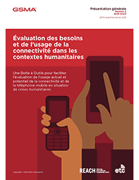 Cover of a report showing hands holding mobile devices on a red background with French text about connectivity and the CoNUA toolkit.