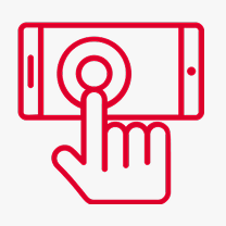 Red outline of a hand tapping the screen of a mobile phone with a finger, suggesting touch interaction—perfect for demonstrating features of the CoNUA toolkit.