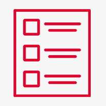 Red clipboard icon with a checklist featuring three items and lines for text, representing the CoNUA toolkit, on a white background.