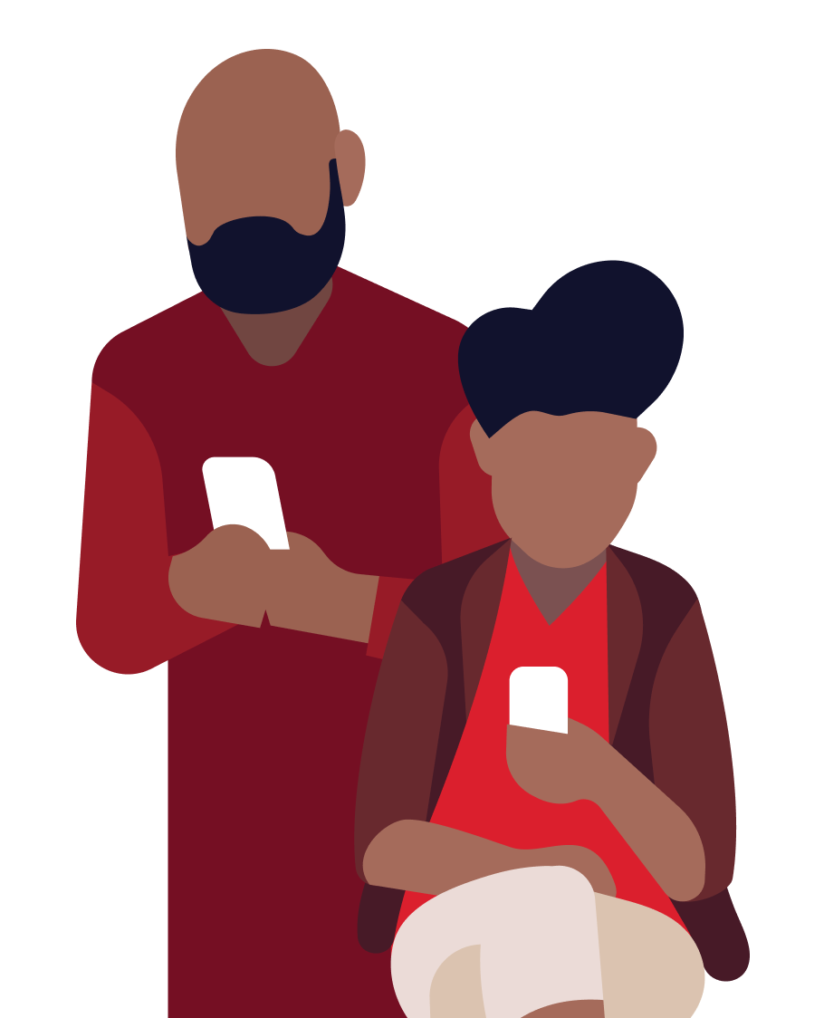 Two people holding mobile phones, both looking at their screens, illustrated in a flat, minimalist style—perfect for showcasing the CoNUA toolkit in use.
