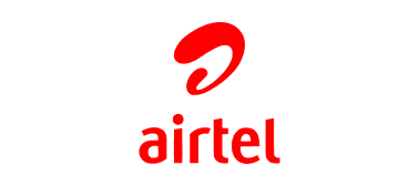 The image shows the Airtel logo featuring a stylized red curved symbol on the left, resembling a lowercase “a,” followed by the word “airtel” in bold, lowercase red letters, reflecting its role in mobile-enabled early warning systems. The background is plain white.