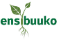 Logo with the text "ensibuuko" featuring green leaves and roots growing from the letter "i".