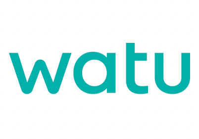 The image shows the word “watu” in bold, lowercase, teal blue letters on a white background. The font is modern and rounded, with simple, clean lines. There are no other elements or decorations in the image.