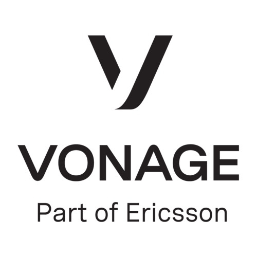 Vonage logo with bold "V", and the text "VONAGE Part of Ericsson" below in black on a white background, highlighting 5G operationalisation.