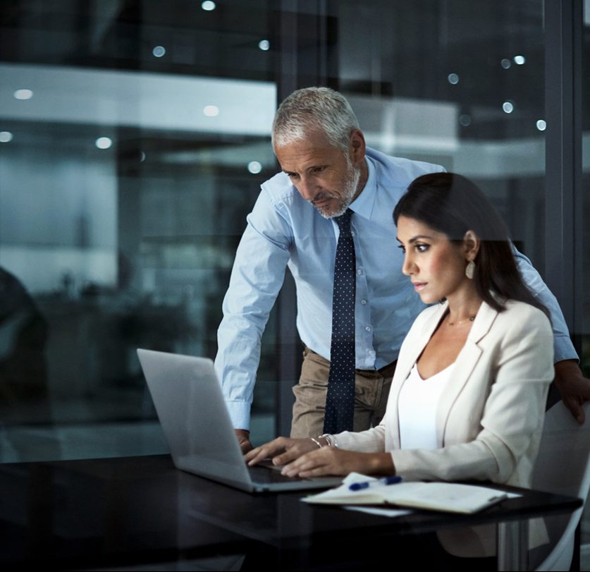 man and women on laptop