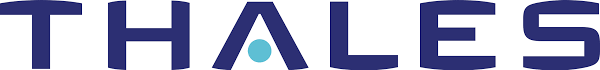 The image shows the Thales logo, featuring the word "THALES" in capital letters with a stylized letter 'A' incorporating a small blue circle in the center. The text is in a modern, sans-serif font.