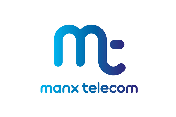The logo features a stylized lowercase "m" and hyphen in blue gradient above the words "manx telecom" written in rounded blue lowercase letters, all set against a white background.