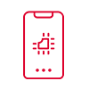 A red smartphone icon with a white border. The icon is in a vertical, rectangular shape and depicts a simple outline of a smartphone. The screen area, used for number verify, is represented by a transparent portion within the red outline.