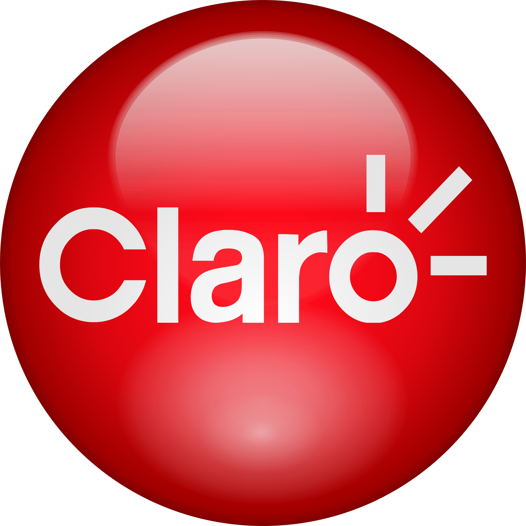 Red circular logo with "Claro" written in bold white letters. Above the "o," three white, radiating lines resemble RCS sound or light waves. The background features a gradient, giving the sphere a glossy appearance.