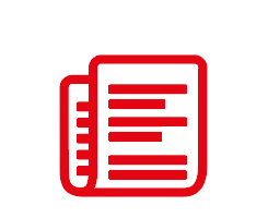 Icon of two overlapping red newspapers on a white background, with horizontal lines representing text. The image symbolizes news or journalism.